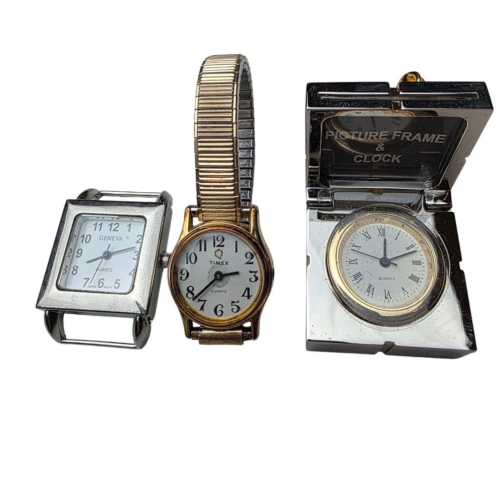 Vintage Watch Lot Timex K‎ Cell Geneva SQ001 Gift Box Travel Clock Parts A4